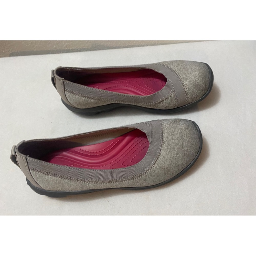 Crocs Women Size‎ 6 Gray Knit Ballet Flats Slip On Comfort Shoes
